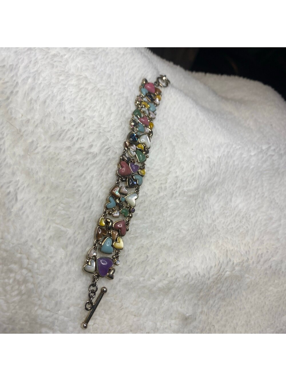 WK Whitney Kelly sterling Silver 925 Heart Mop Multi Stone Toggle Bracelet